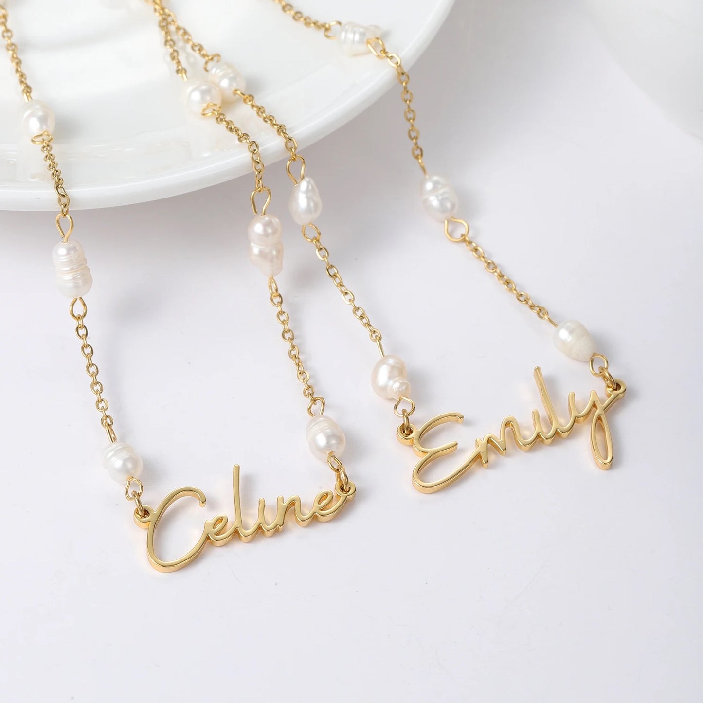 14k Gold Pearl Nameplate