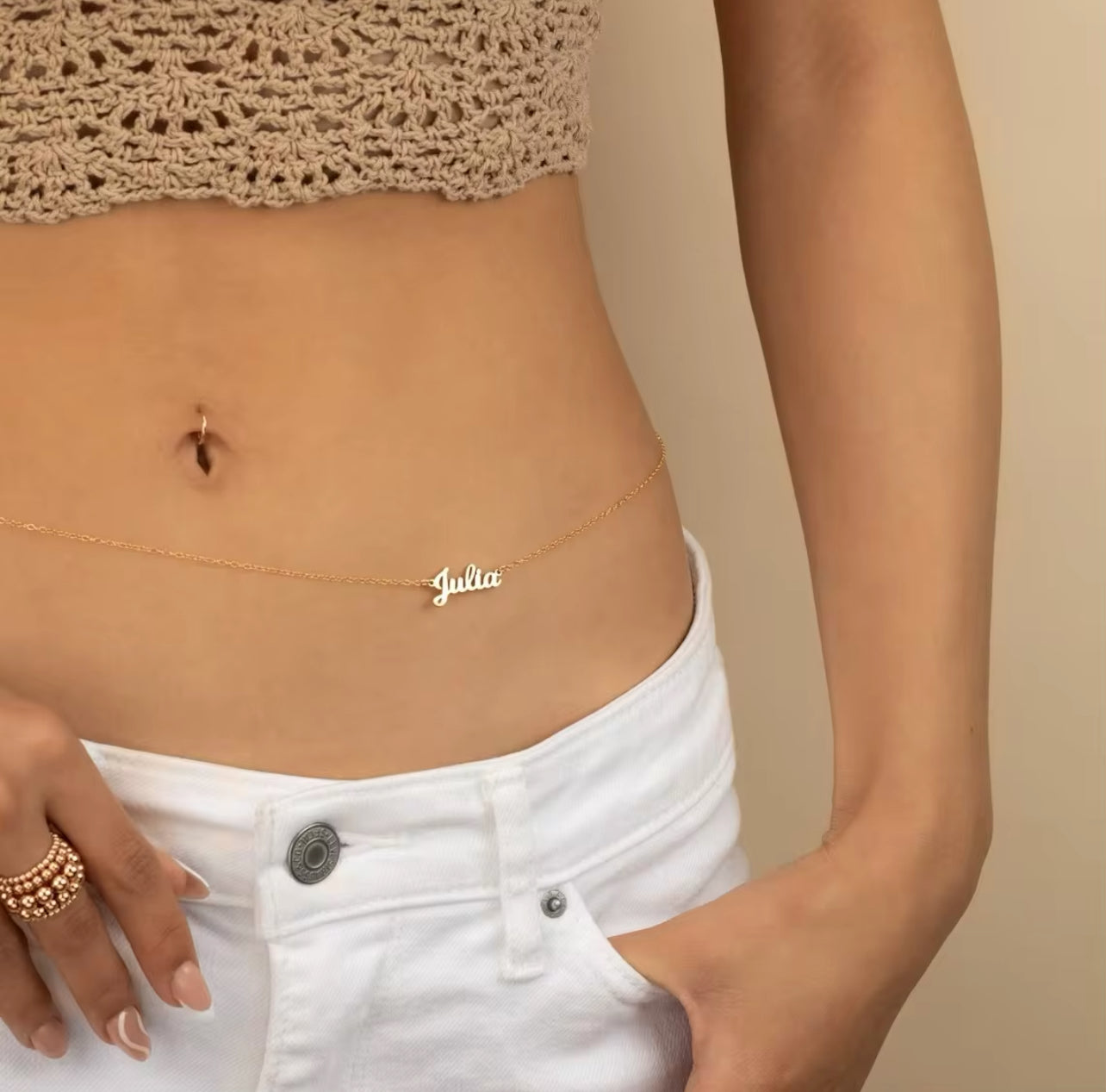 Waist Nameplate Belly Name Chain 14k Gold