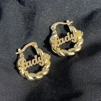 Kids Bamboo Nameplate Earrings