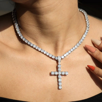 Cross 3mm Diamond Row Tennis Necklace Choker